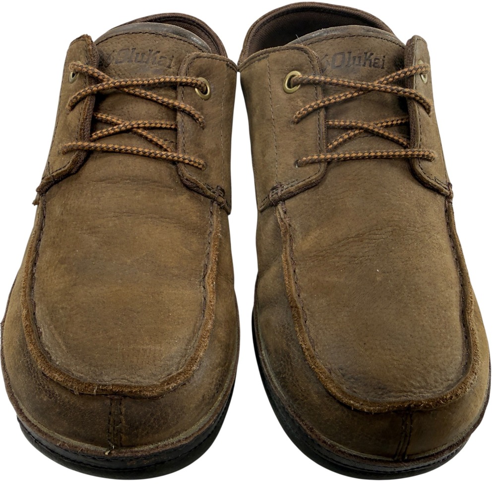 OluKai Hamakua Poko Lace Up‎ Shoes Men 10 Convertible Slip On Heel Brown Leather - Picture 3 of 12